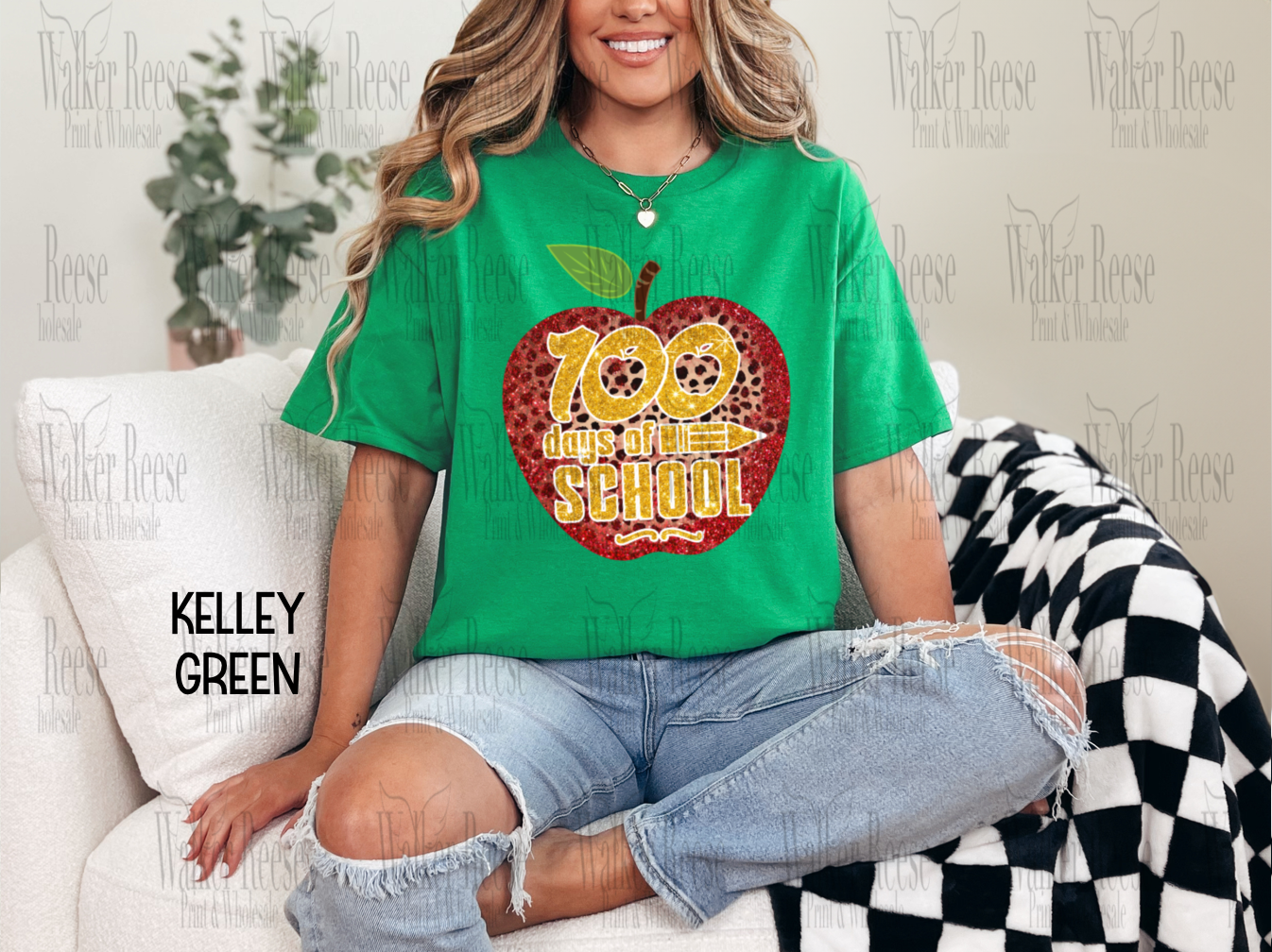 100 Days of School Glitter Apple Tee