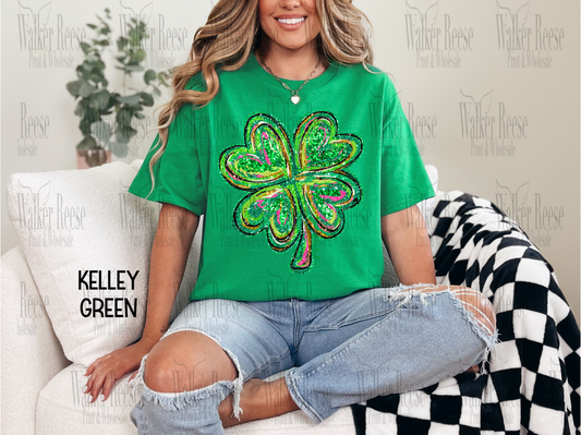 Faux Glitter Painted Clover Tee