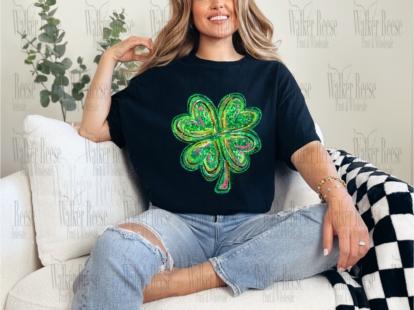 Faux Glitter Painted Clover Tee