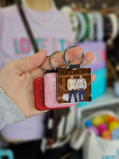 Glitter & Leather Photo Keychains