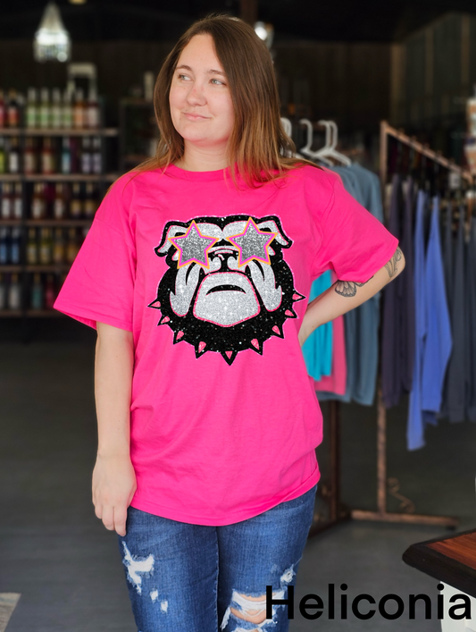 Pink Faux Glitter Bulldog Tee