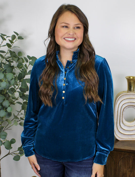 Teal Velvet Blouse RTS