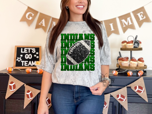 Faux Glitter Indians Football Tee (Black)