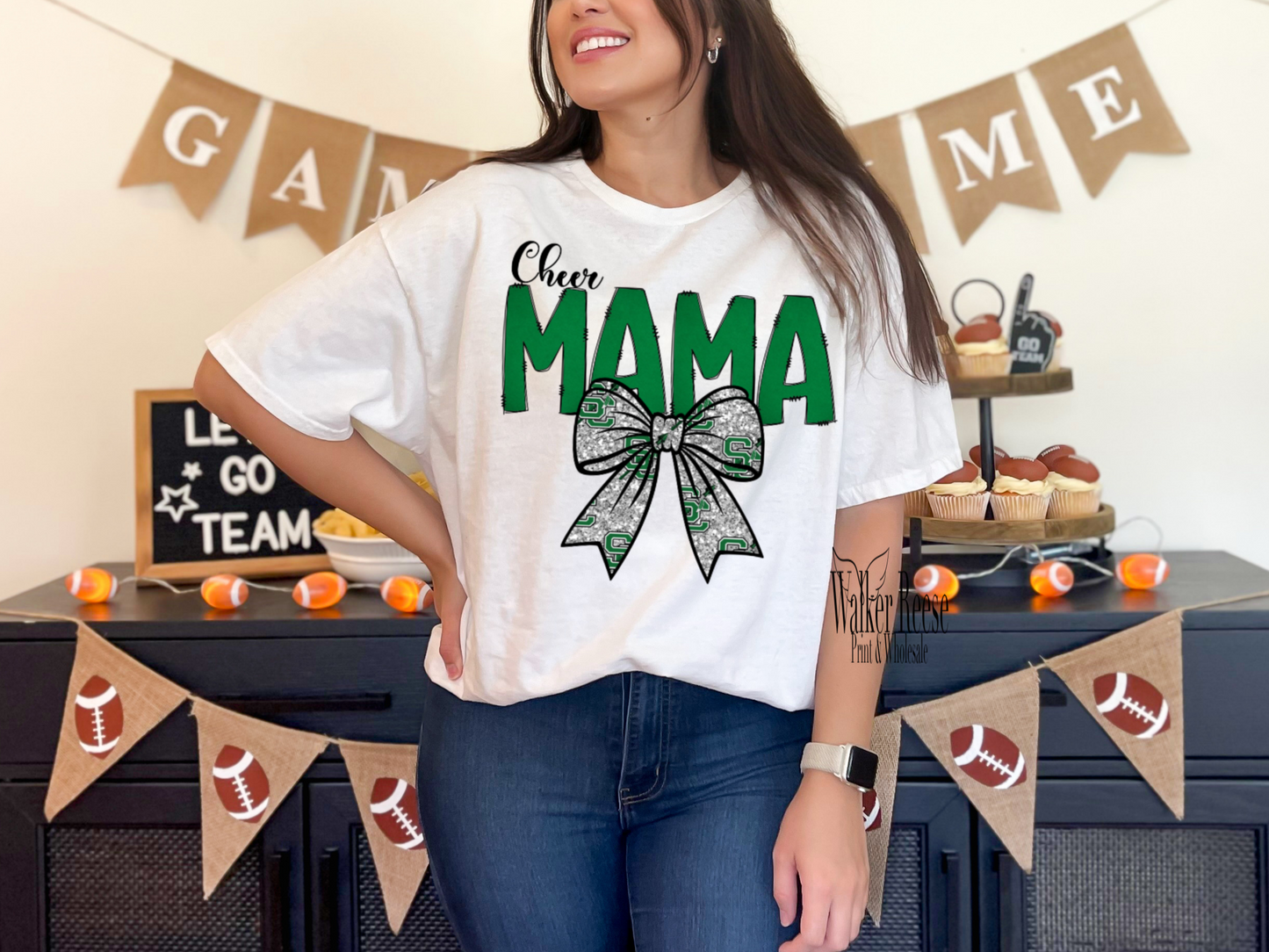 Cheer Mama Indians Glitter Bow Tee