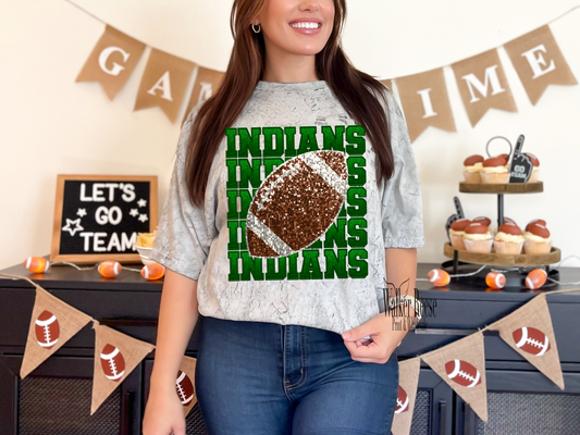 Faux Glitter Indians Football Tee (Brown)