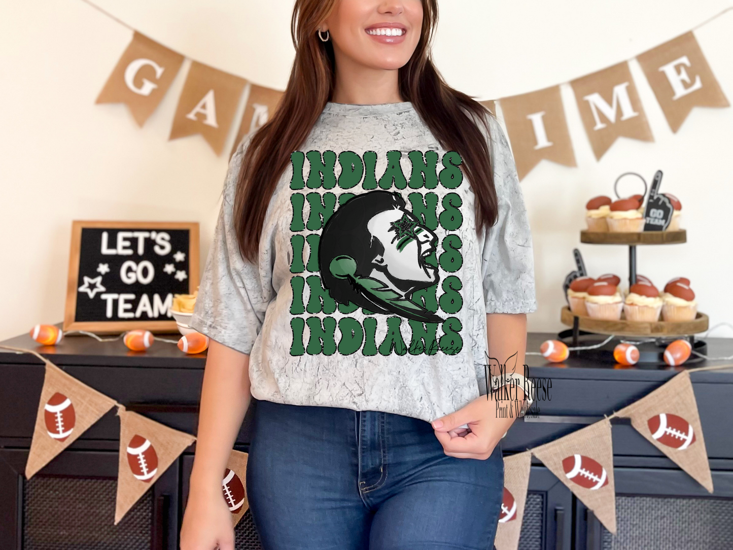 Faux Glitter Indians Mascot Tee