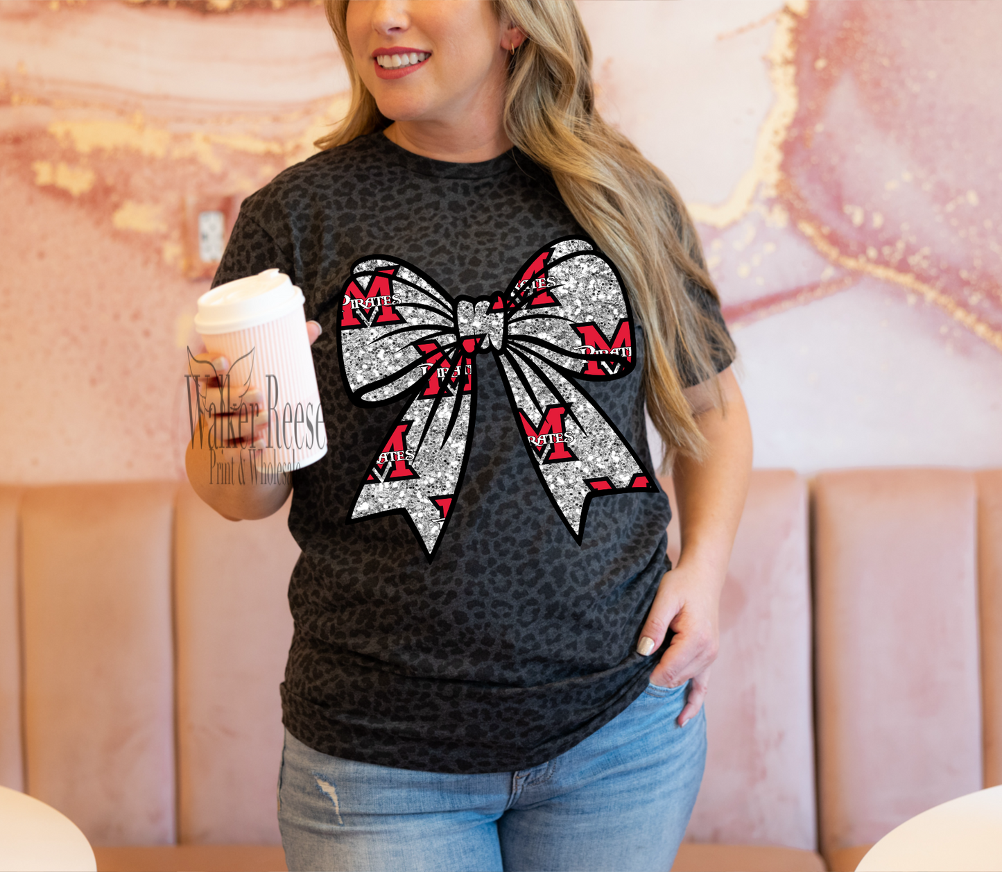 LEOPARD - Miller County Pirates Glitter Bow Tee