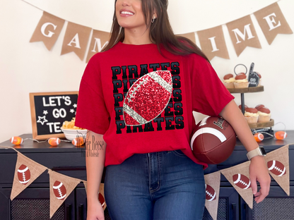 Faux Glitter Pirates Football Tee