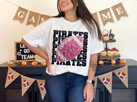 Faux Glitter Pirates Football Tee