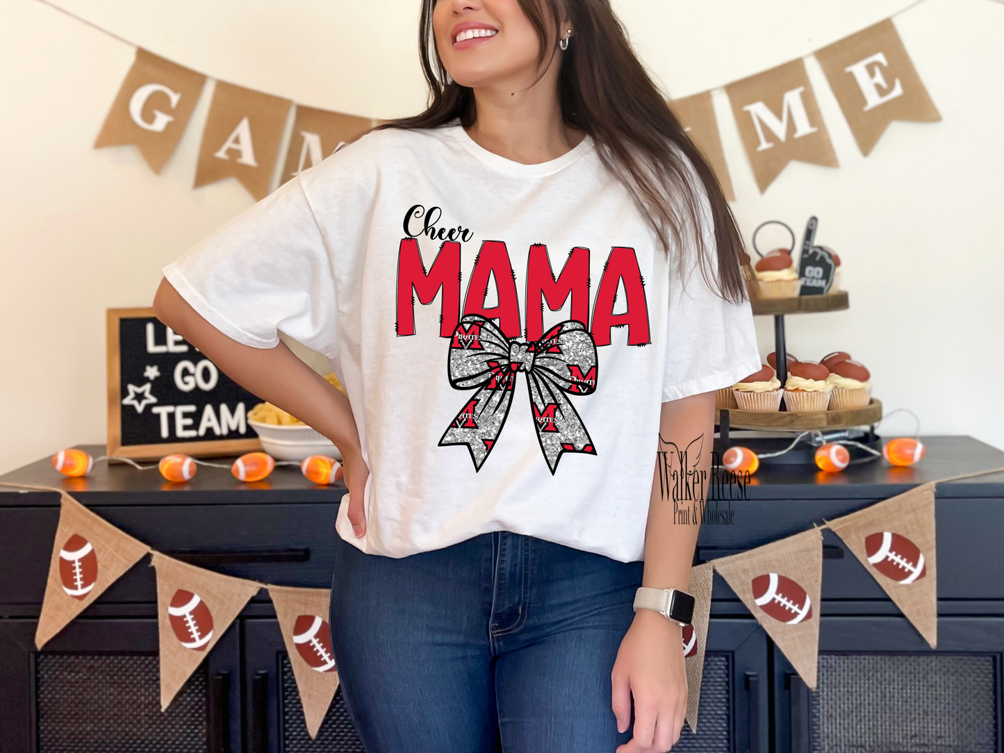 Cheer Mama Pirates Glitter Bow Tee