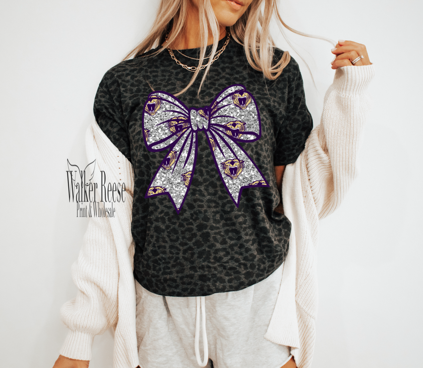 LEOPARD - Bainbridge Bearcats Glitter Bow Tee