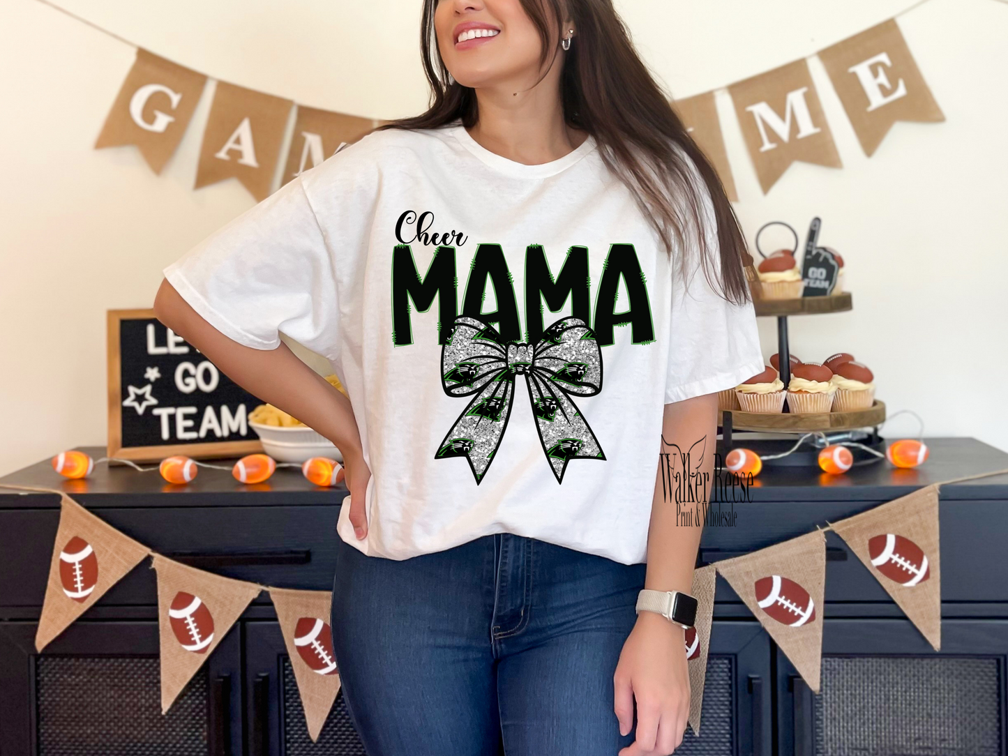 Cheer Mama Panthers Glitter Bow Tee