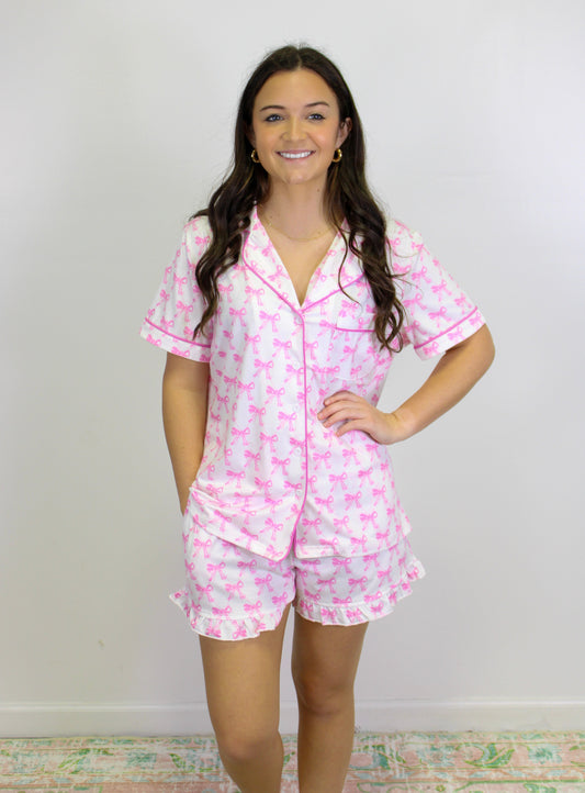 Pink Bow Ruffle Pajamas RTS