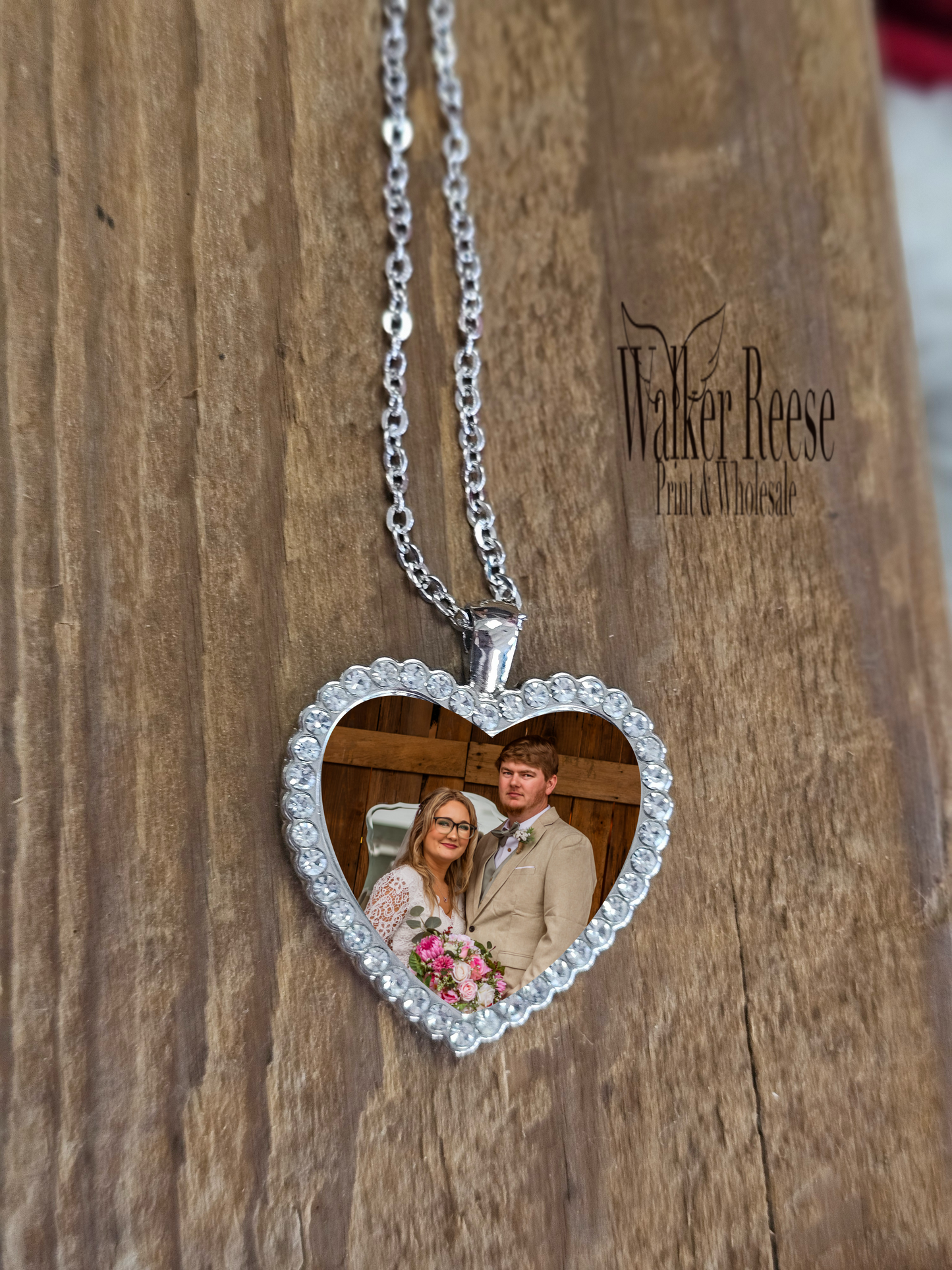 Rhinestone Heart Photo Pendant