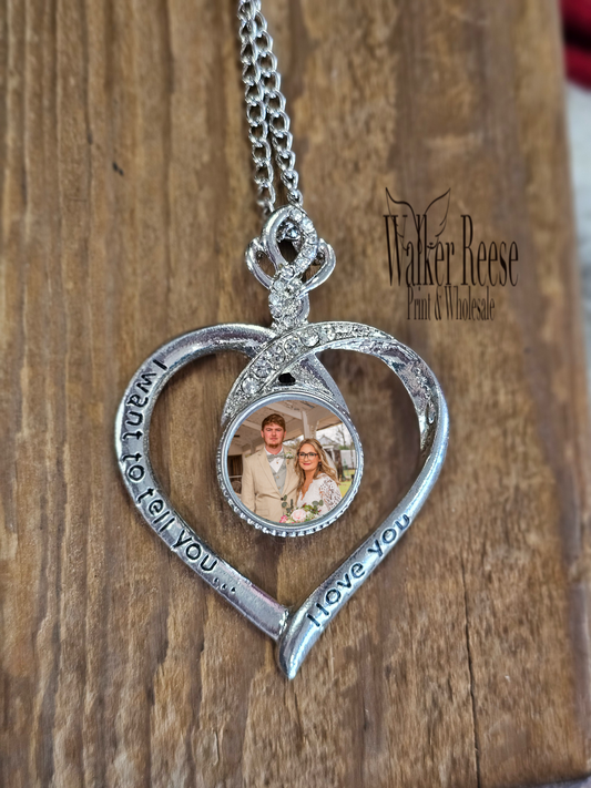 I Love You Rhinestone Heart Photo Pendant