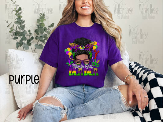 Mardi Gras Mama Messy Bun Tee