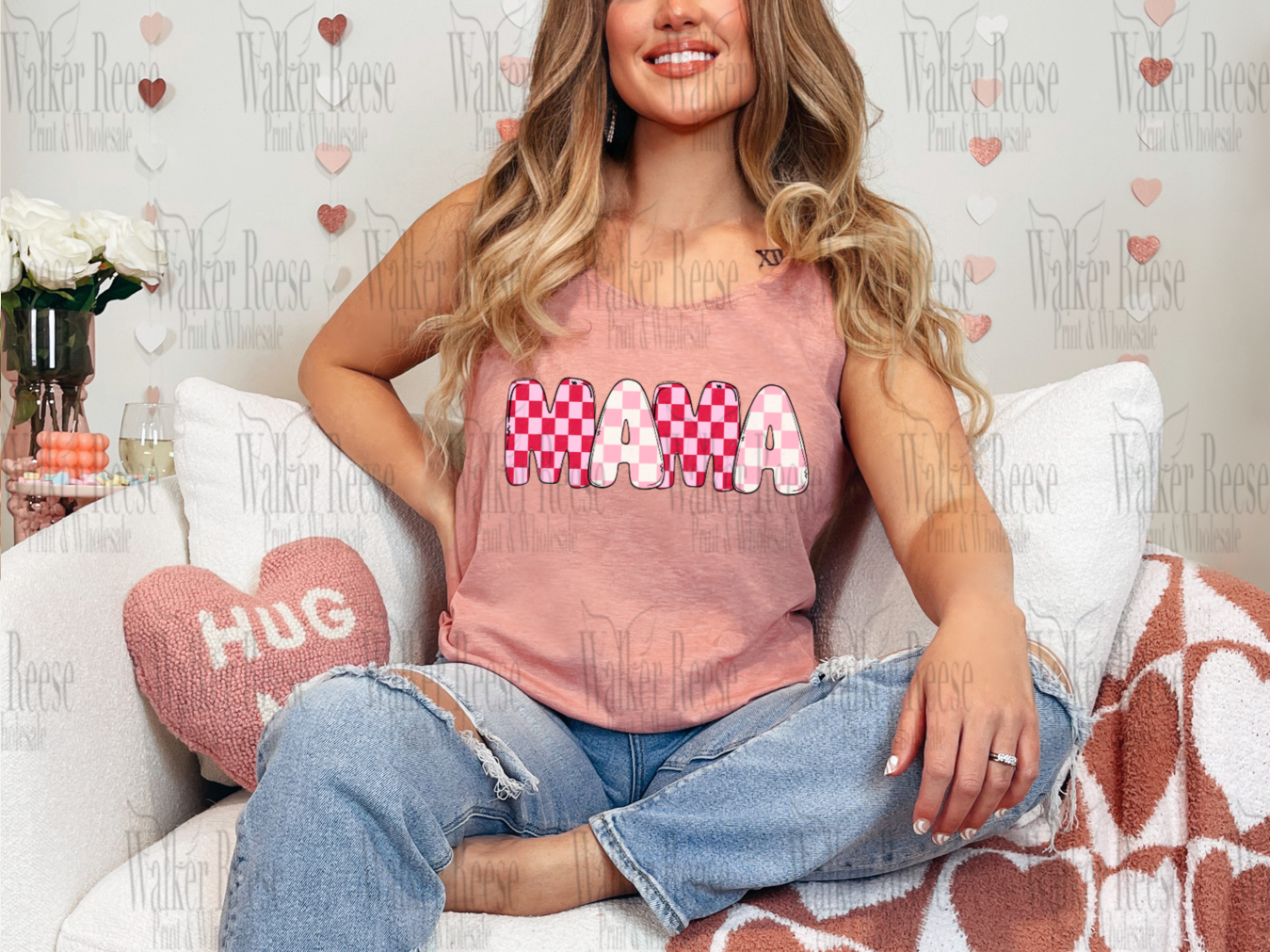 MAMA Pink Checkered Tee