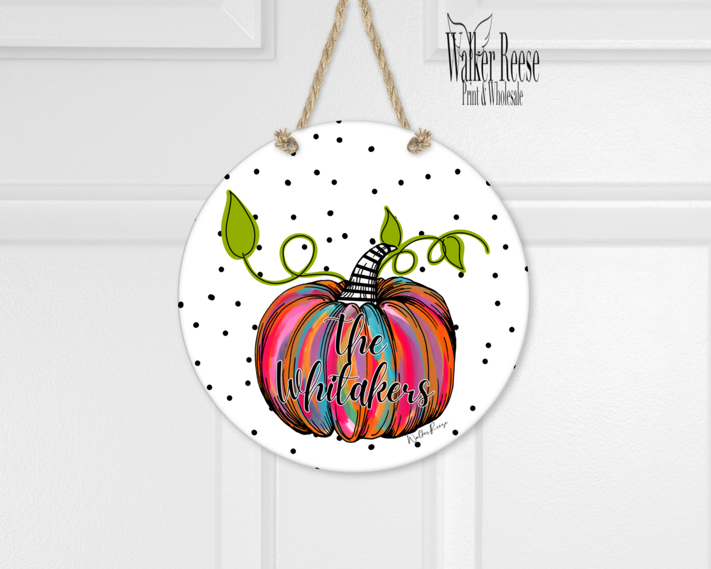 Painted Pumpkin with Name Door Hanger