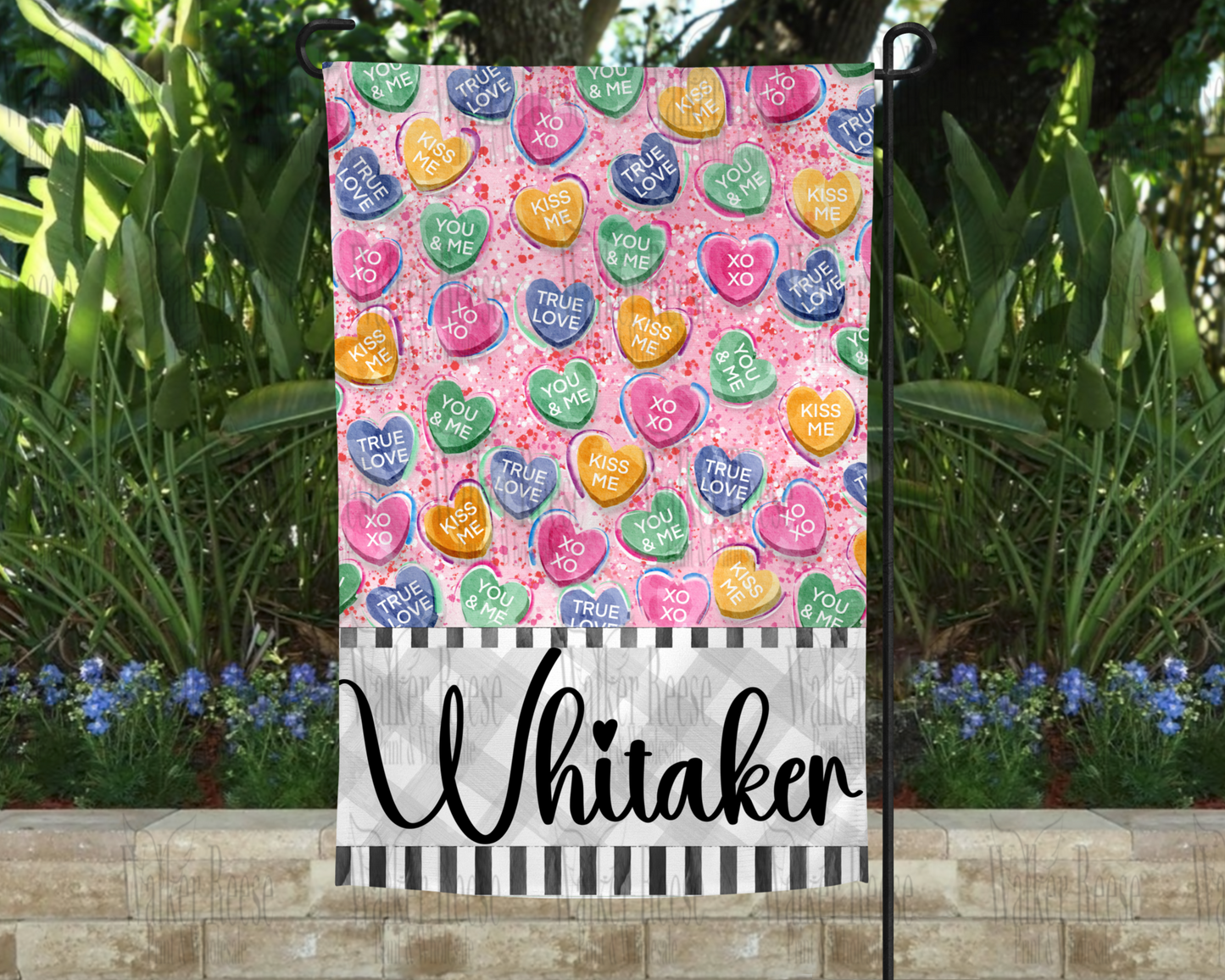 Candy Hearts Valentine Garden Flag with Name