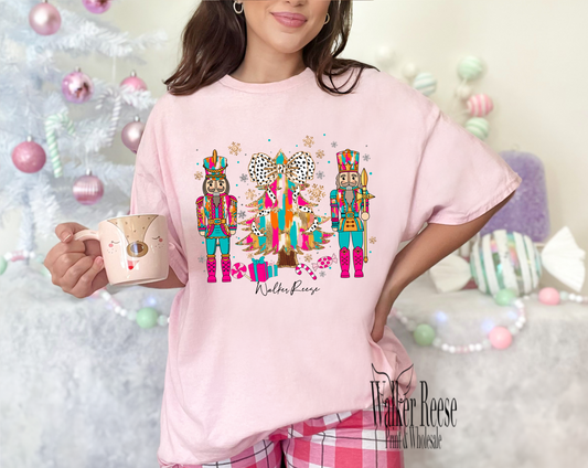 Pink Nut Crackers Christmas Tree Tee