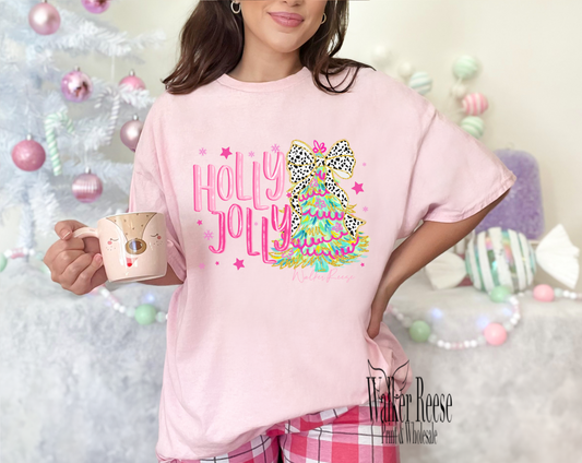 Pink Holly Jolly Christmas Tee