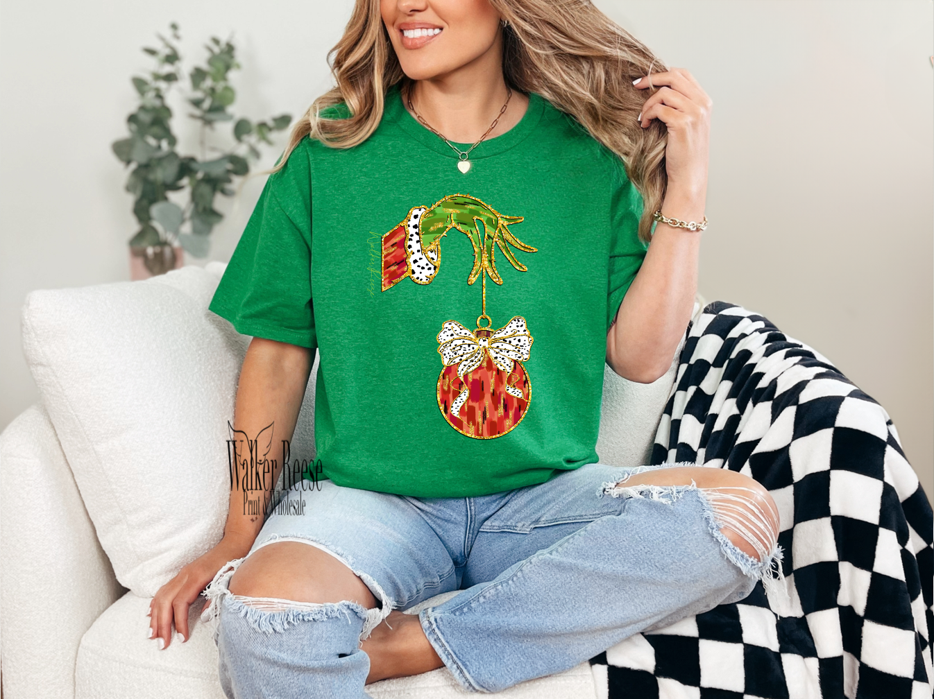 Green Hand with Ornament Christmas Tee