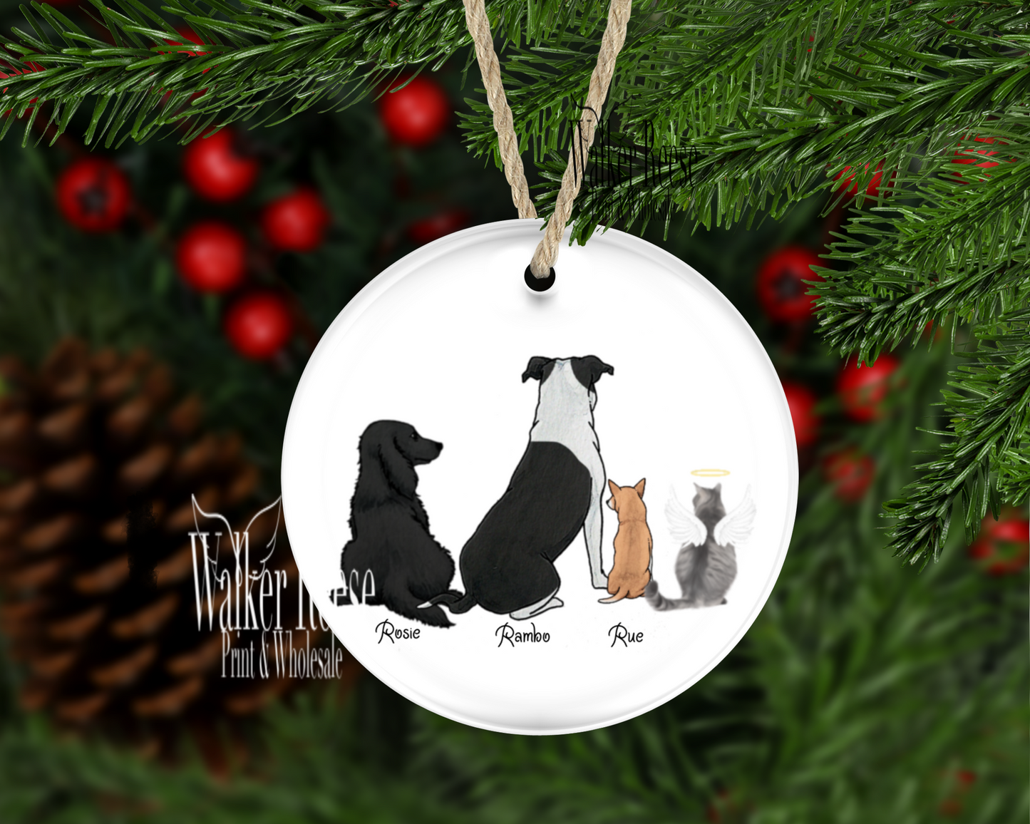 Family with Pets Christmas Ornament