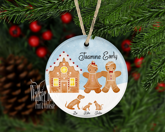 Gingerbread Family with Pets Christmas Ornament