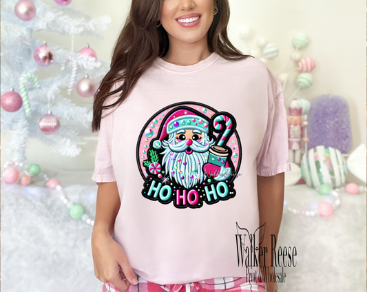 Pink Santa Ho Ho Ho Diamond Tee