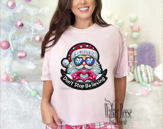 Don't Stop Believing Santa Diamond Tee