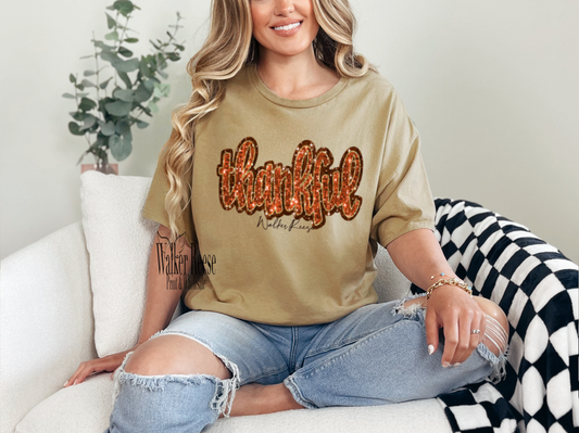 Faux Sequin THANKFUL Tee