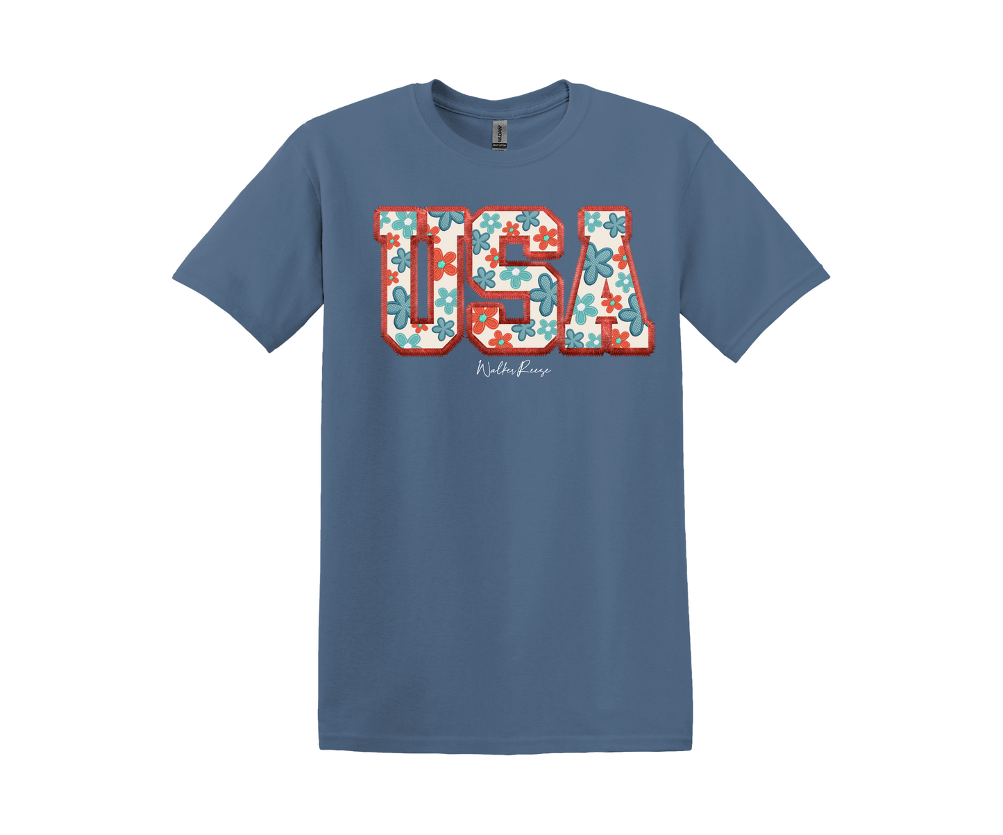 Patriotic Floral Embroidered USA Tee