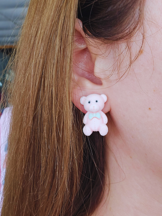 Fuzzy Teddy Bear Stud Earrings