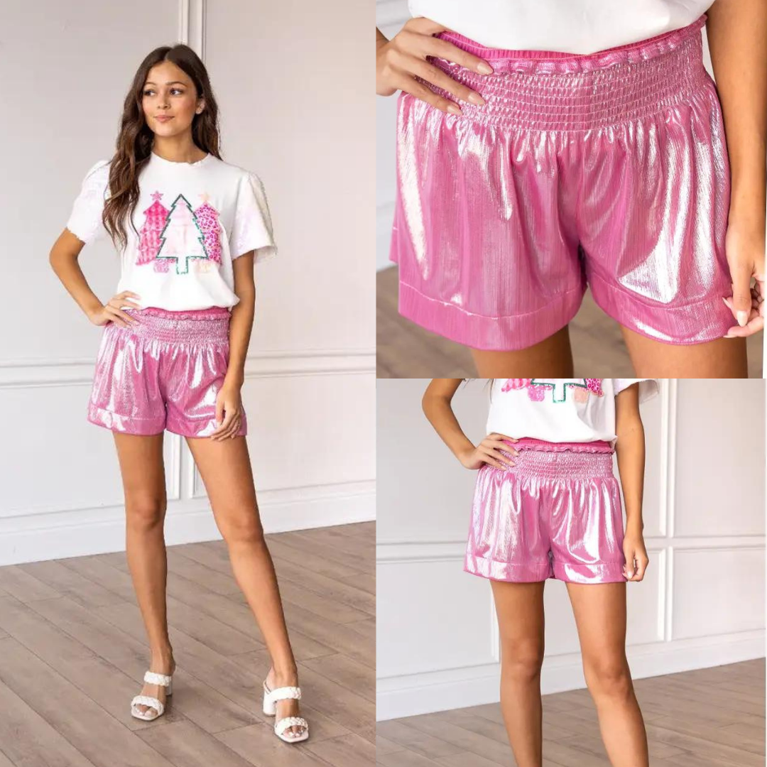 Pink High Waisted Shimmer Shorts