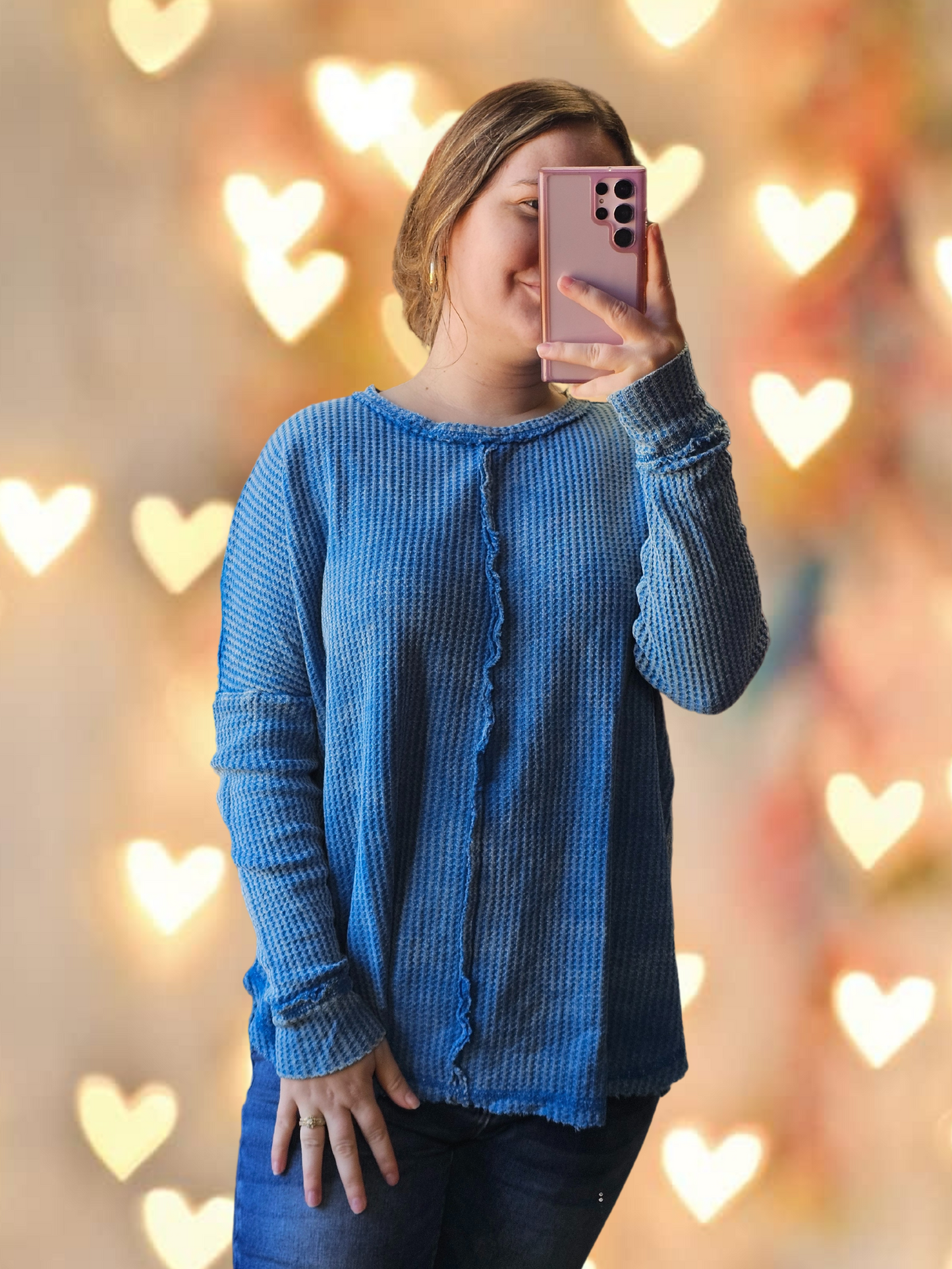 Washed Baby Waffle Oversized Long Sleeve Top