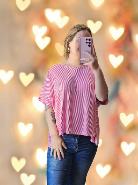 Striped ribbed Top | Hot Pink