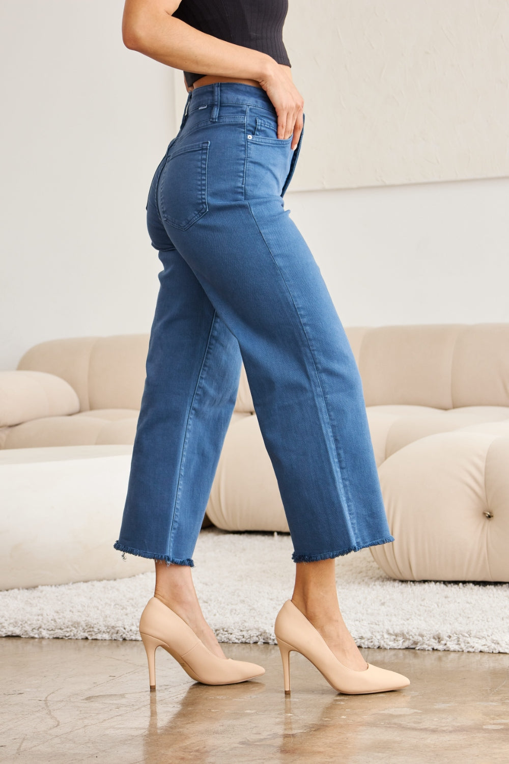 RFM Crop Chloe Tummy Control High Waist Raw Hem Jeans