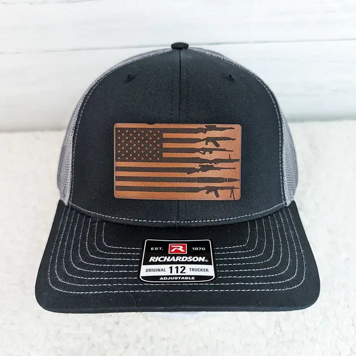 Gun American Flag Faux Leather Hat Patch