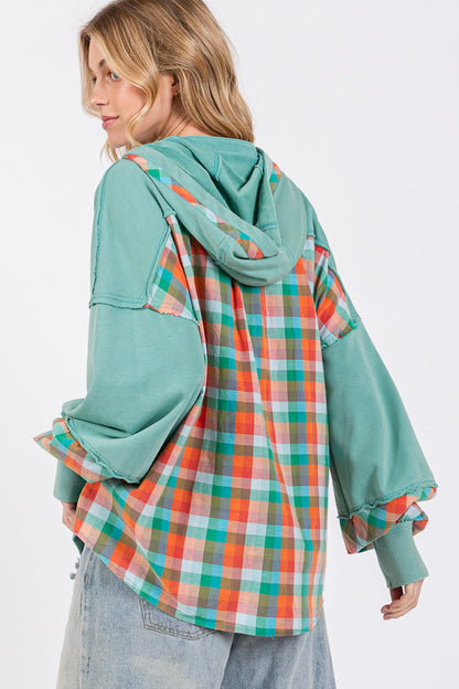 SAGE + FIG Plaid Print Washed Hoodie