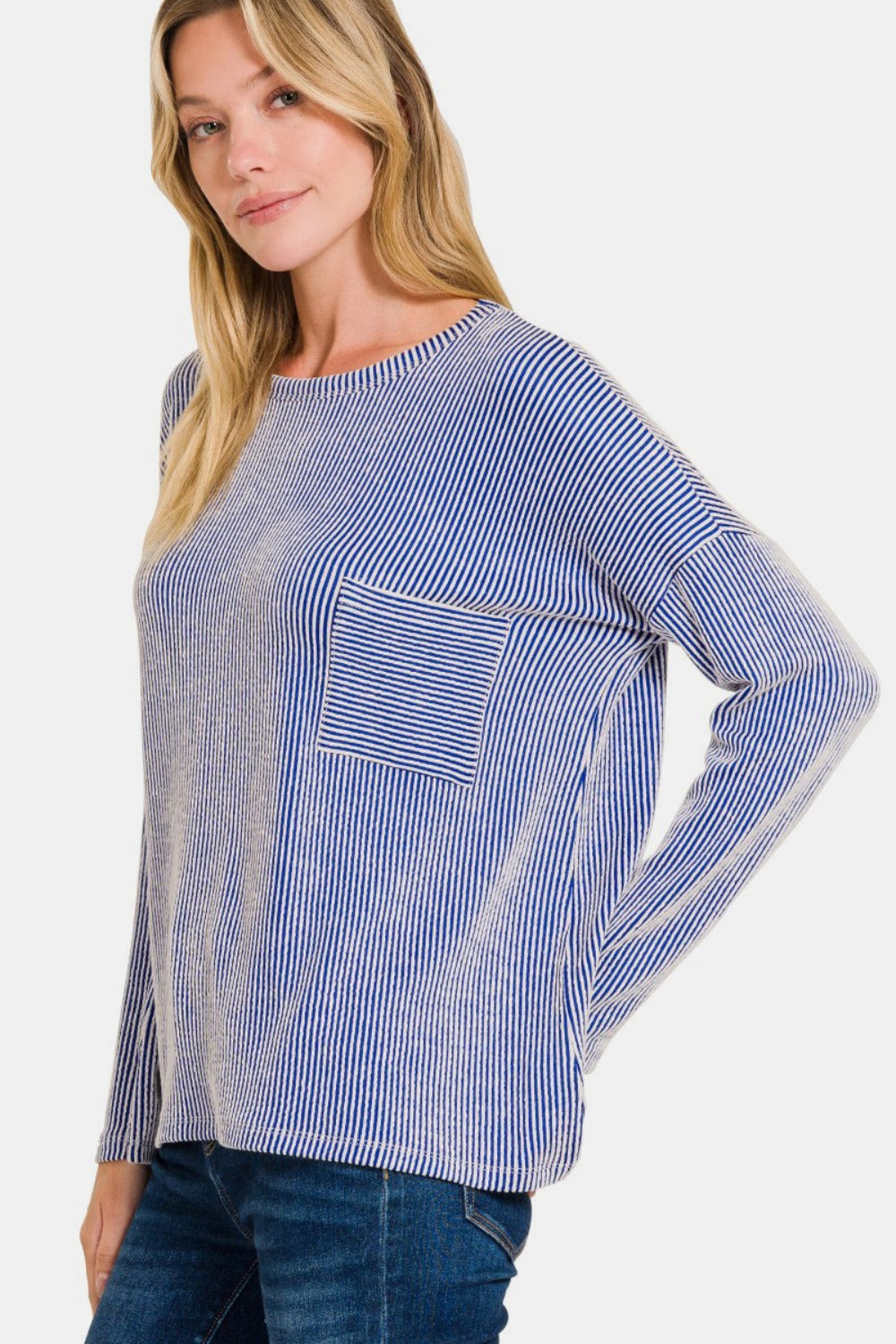 Zenana Ribbed Striped Long Sleeve T-Shirt