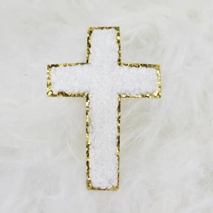 Cross Chenille Glitter Hat Patch