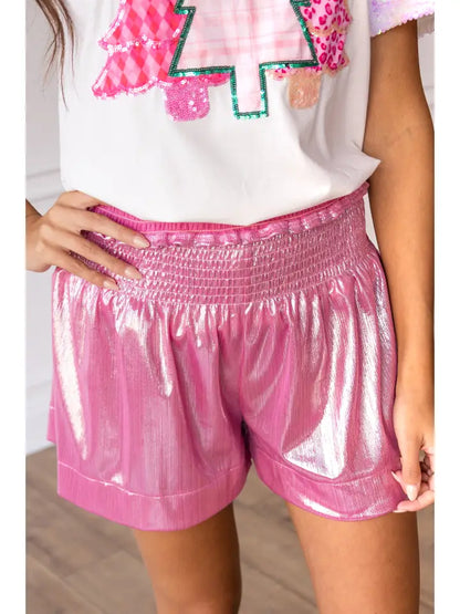 Pink High Waisted Shimmer Shorts