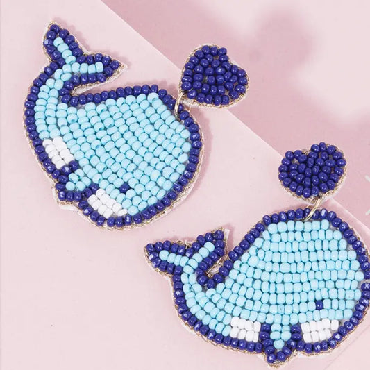 Seed Beaded Whale Dangle Earrings