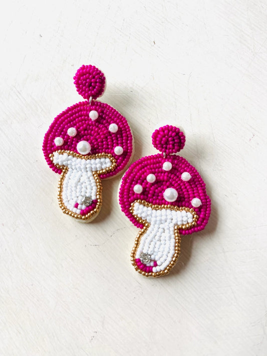 Mushroom Seed Beaded Earrings