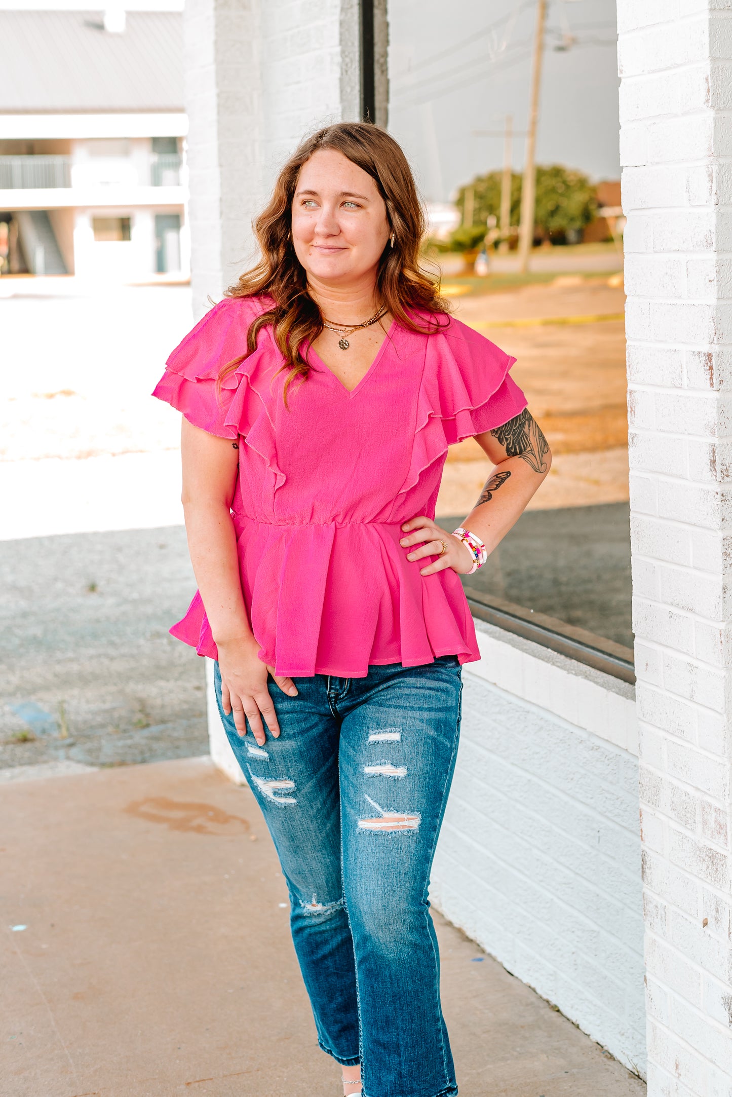 Ruffle Surplice Peplum Top