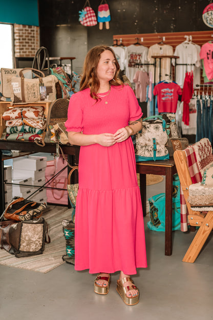 Smocked Pink Midi Dress