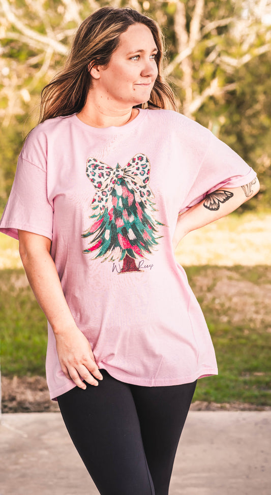 Pink Painted Christmas Tree Tee