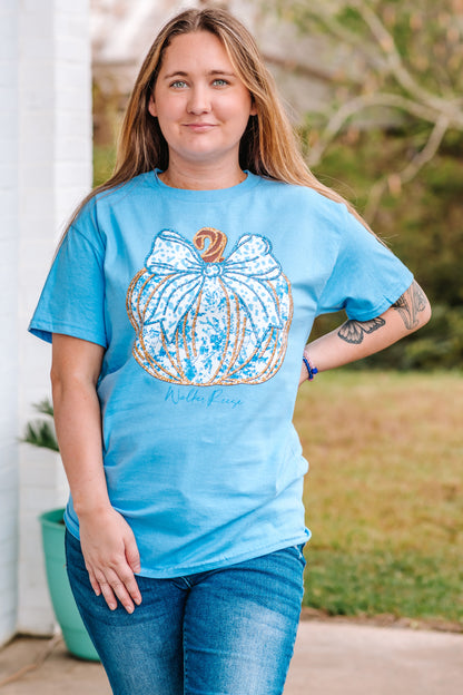 Blue Toile Glitter Pumpkin Tee