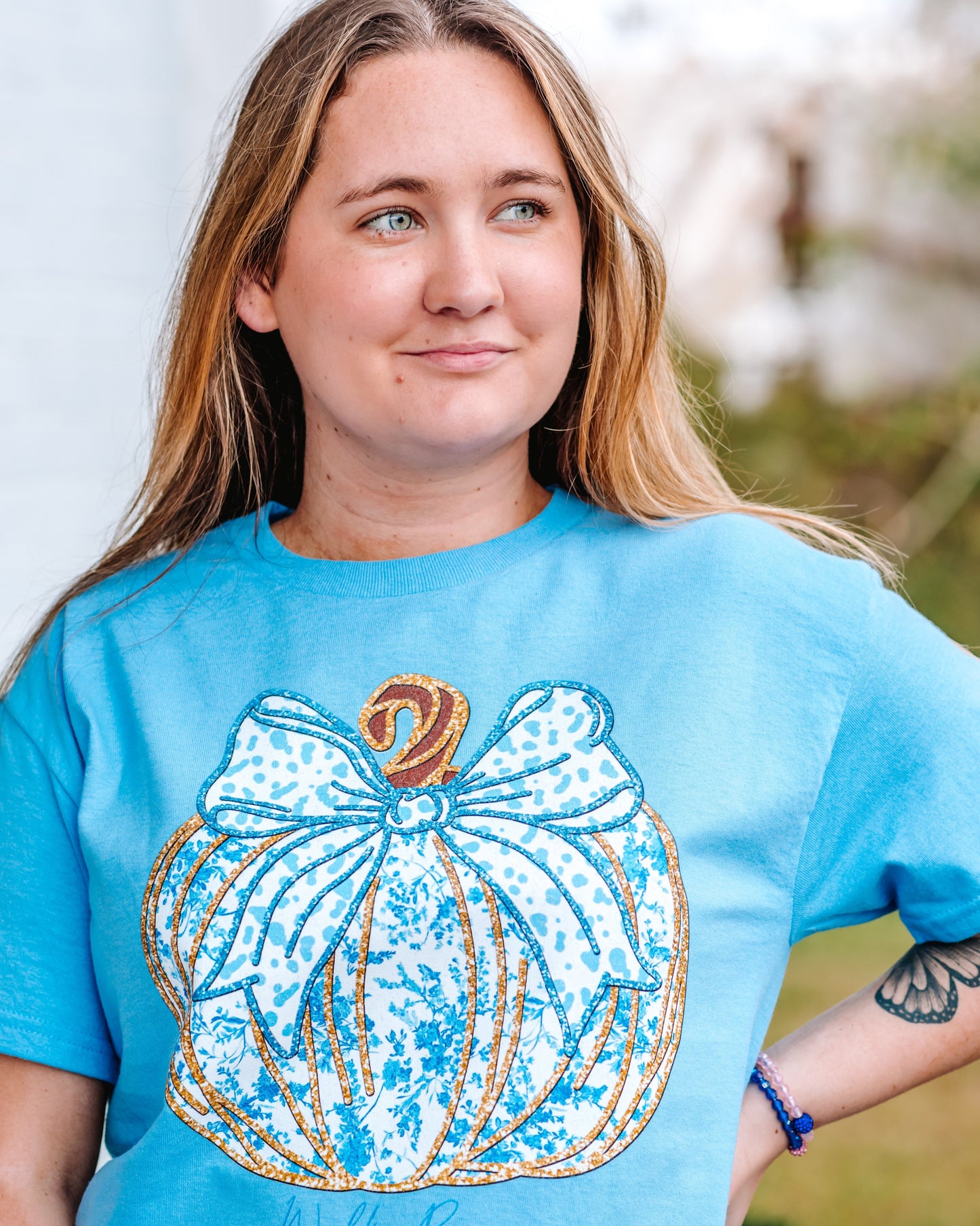 Blue Toile Glitter Pumpkin Tee