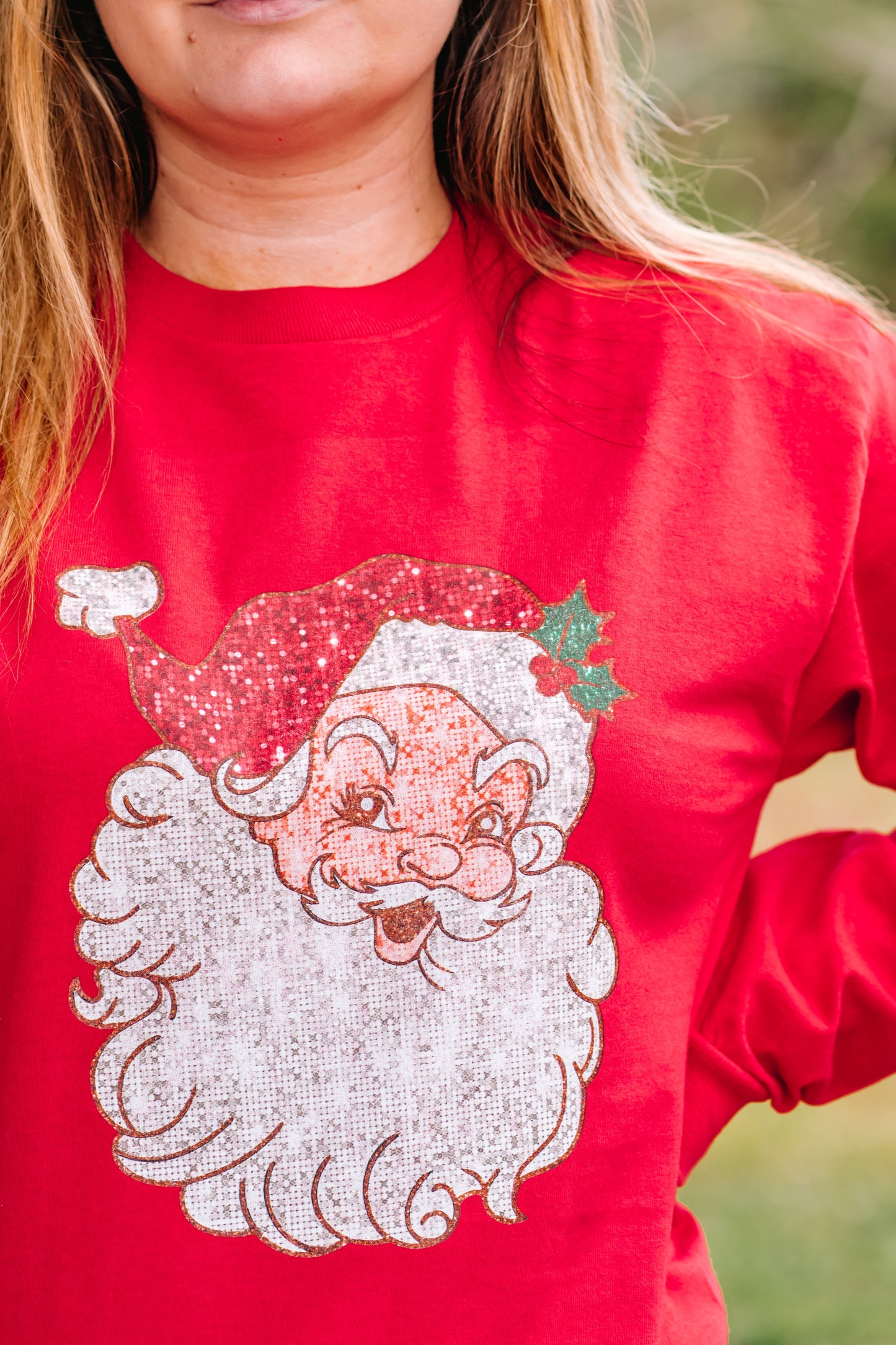 Red Vintage Faux Glitter Santa Tee